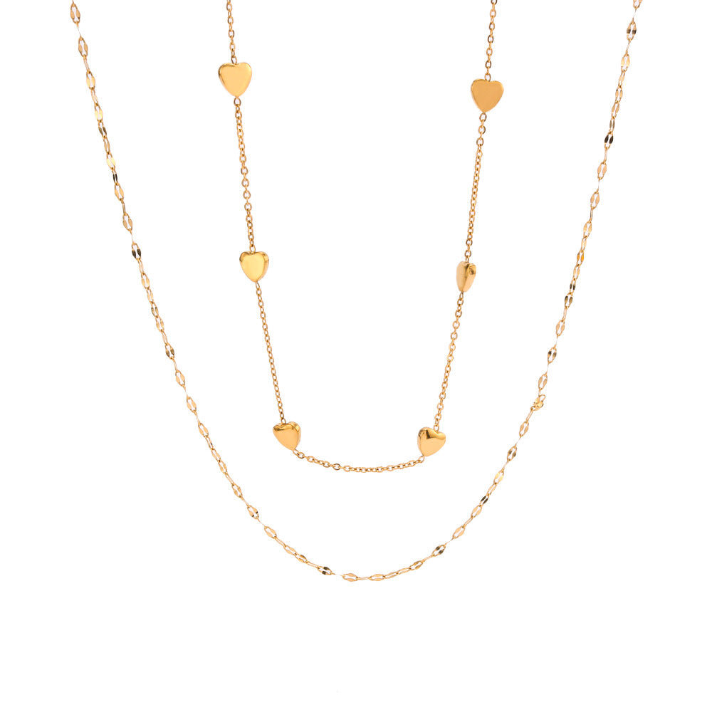 Minimalist Heart-Shaped Titanium Steel Pendant Necklace with Gold-Plated Stainless Steel Double Layer O-Chain for Women