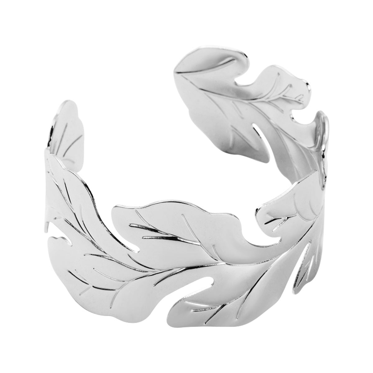 Bracciale in ferro minimalista a forma di foglia con finitura placcata, gioiello da mano alla moda
