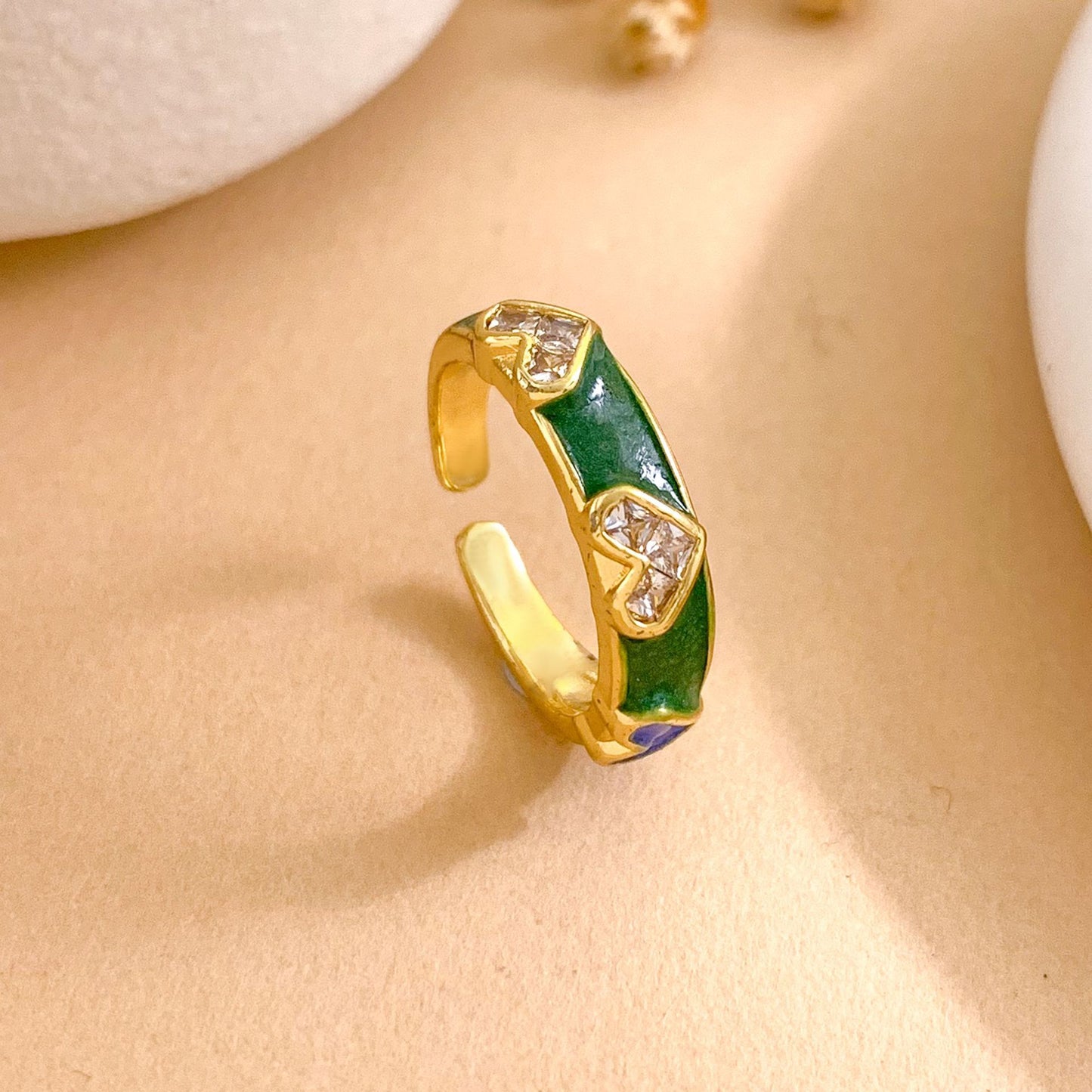 Sweet Gold Plated Brass Heart Open Ring for Women