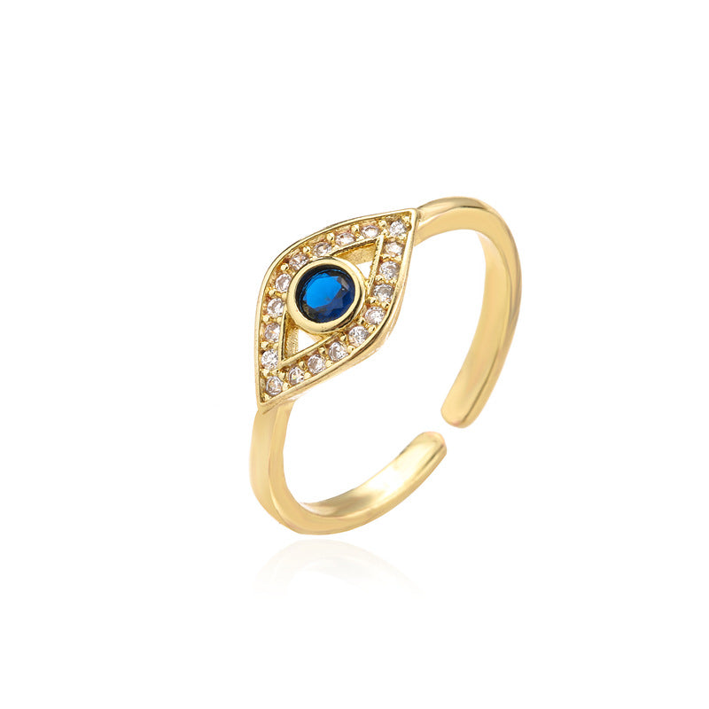 Minimalist 18K Gold Plated Geometric Evil Eye Open Ring for Women