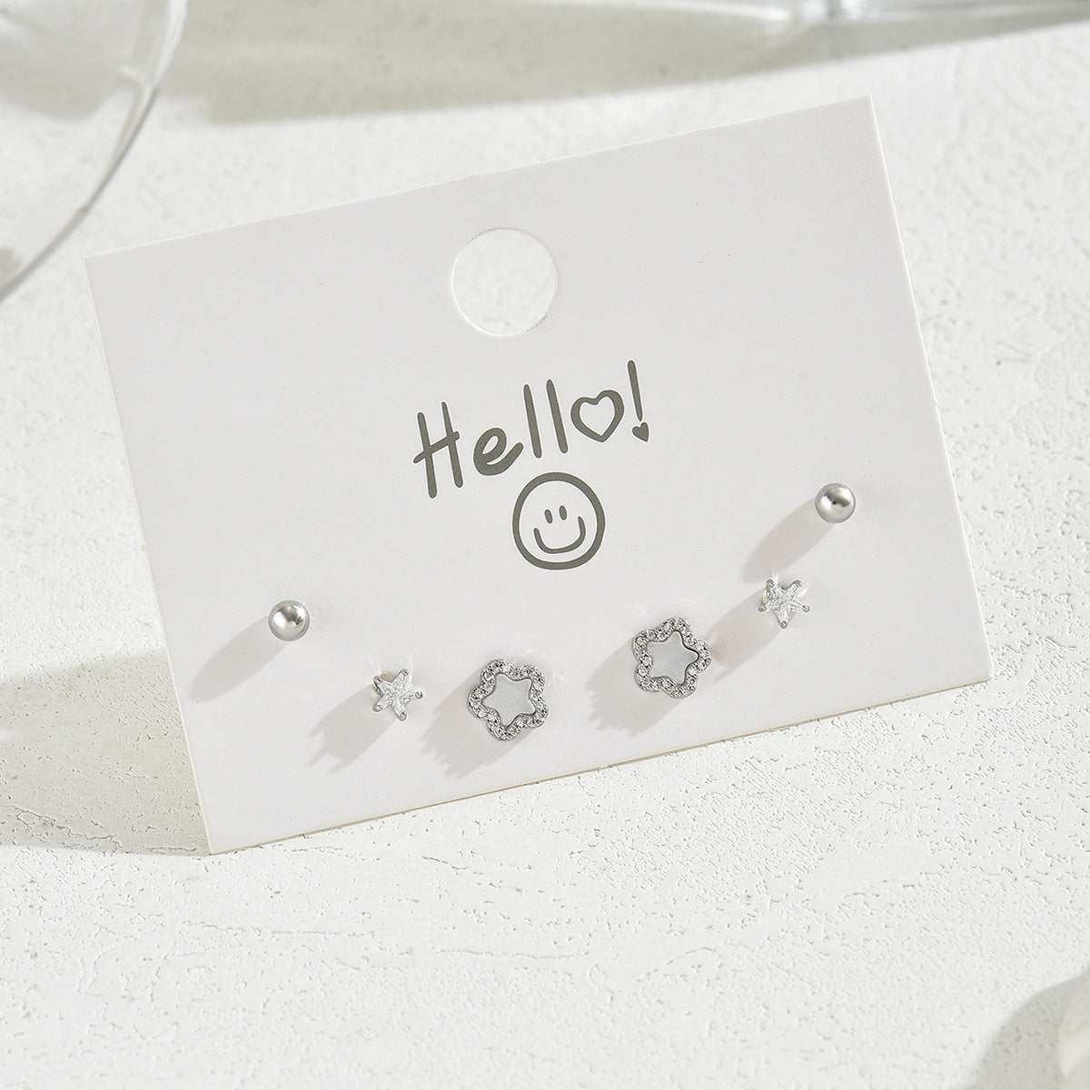 Orecchini a perno da donna minimalisti in stile coreano con fiocco a stella, strass, design geometrico e a forma di diamante