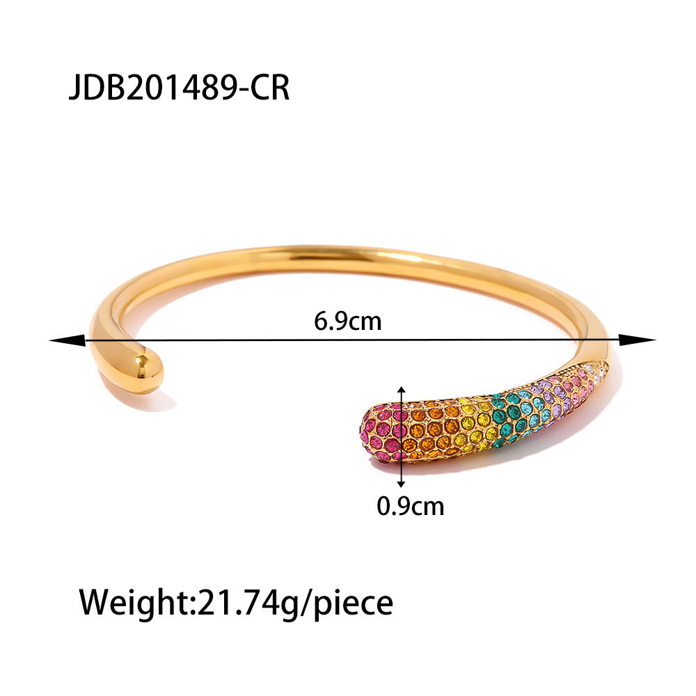 Bracciale a Polsino Aperto Geometrico alla Moda da Donna con Acciaio Inossidabile Placcato Oro 18K e Accento di Perle
