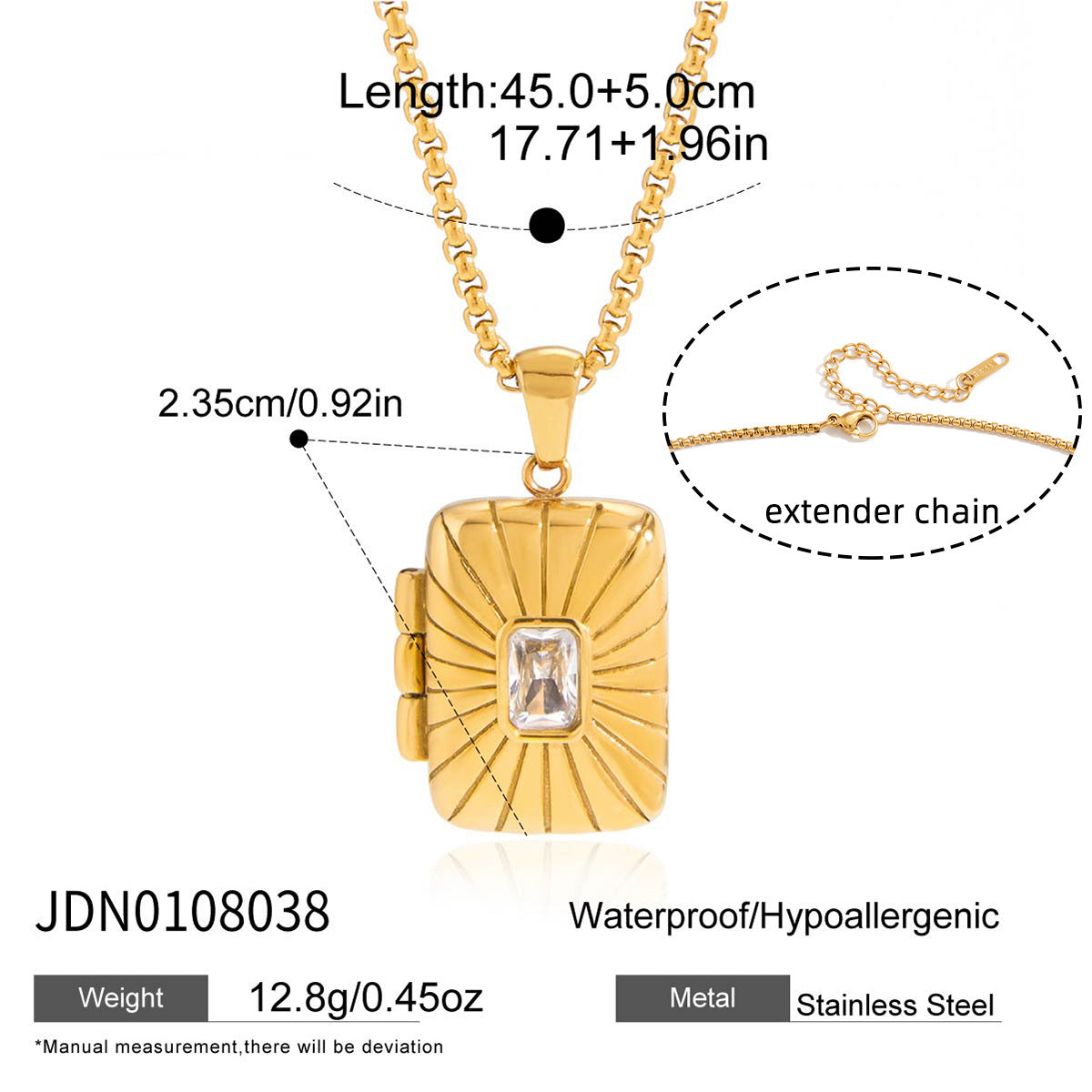 Collana pendente geometrica minimalista in acciaio al titanio con intarsio di strass e placcatura in oro PVD per donna