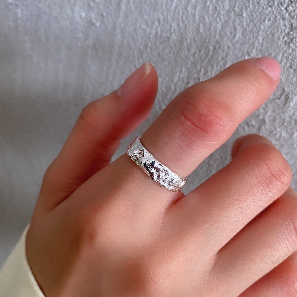 Minimalist Sweet 925 Sterling Silver Irregular Number Textured Ring for Women