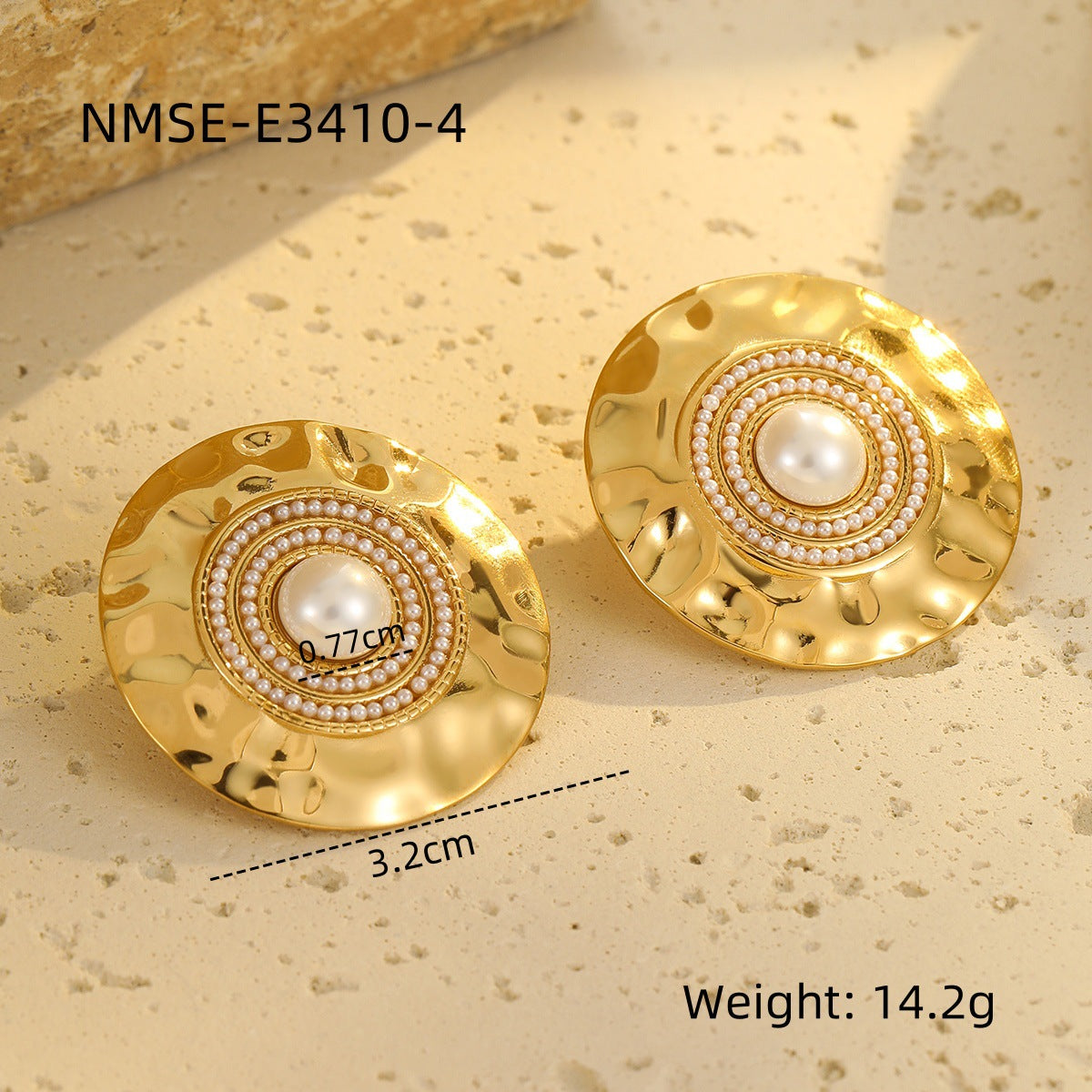 Orecchini da donna in acciaio inossidabile placcato oro con perle geometriche stile vintage