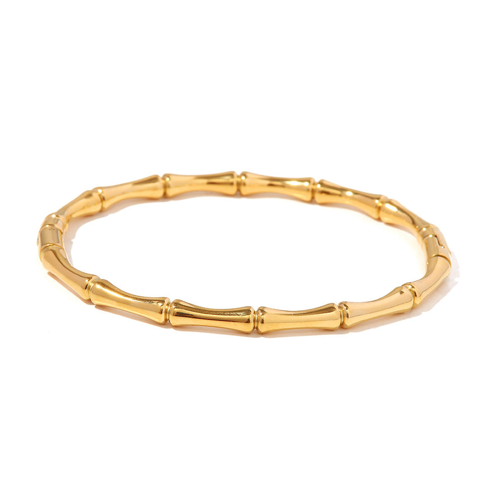 Fashionable 18K Gold Plated Stainless Steel Bamboo Geometric Bangle for Women