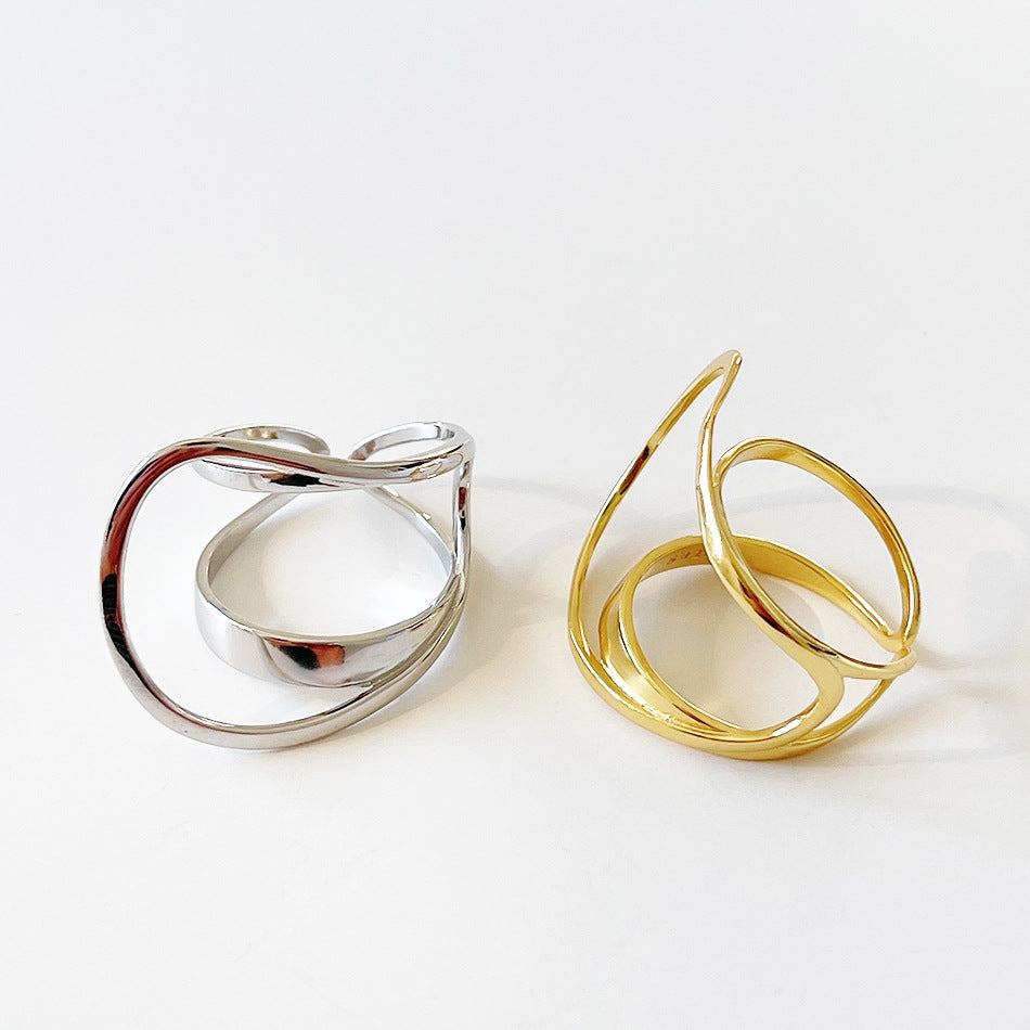 Minimalist Punk 925 Sterling Silver Oval Geometric Ring
