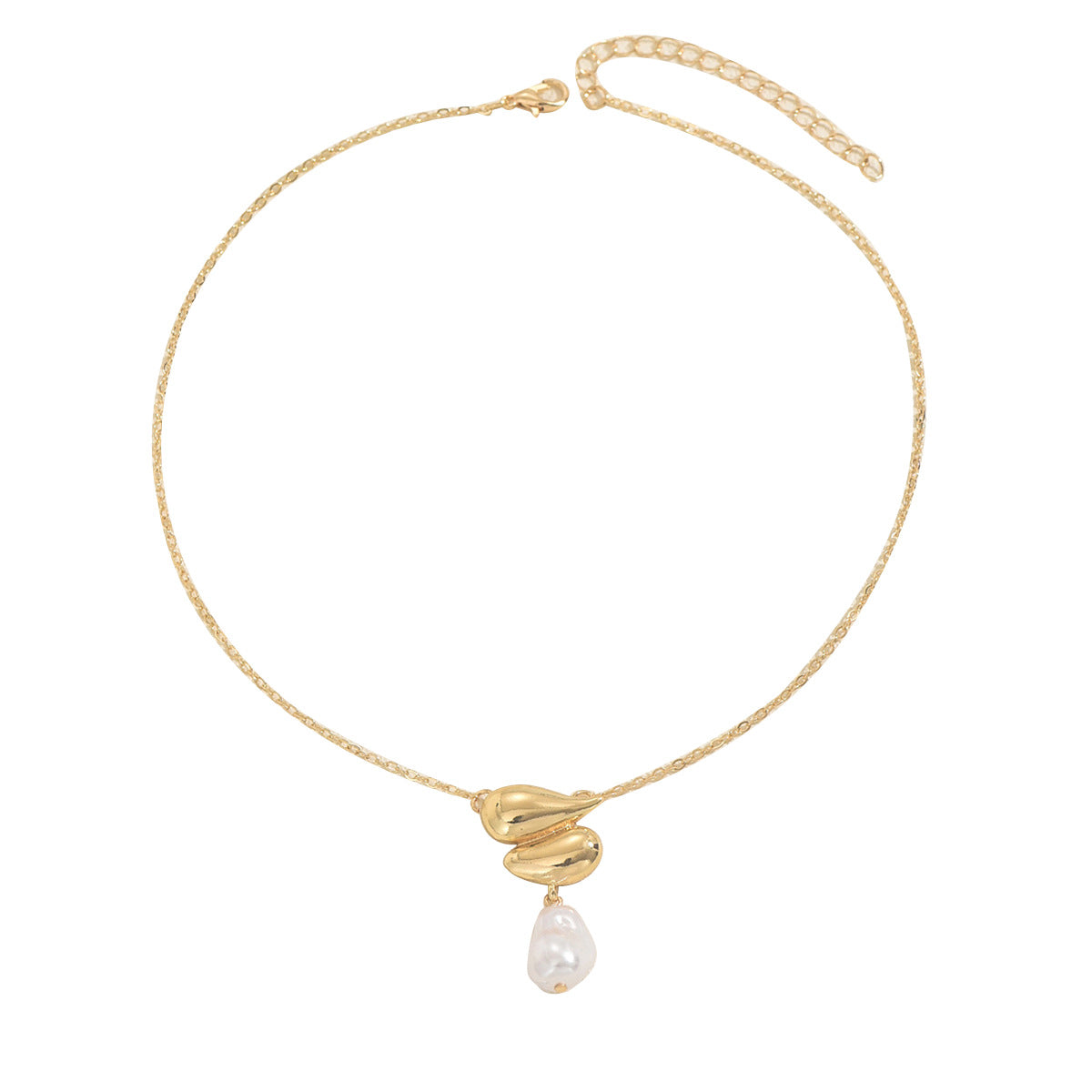 Collana con Pendente Geometrico Minimalista da Donna con Intarsio di Perle e Finitura Placcata in Lega di Zinco