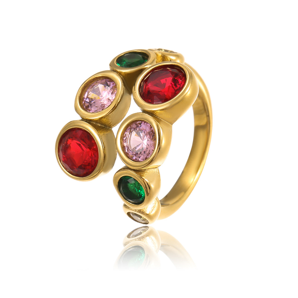 Anillo minimalista de acero inoxidable con circonitas engastadas y acabado chapado para mujer