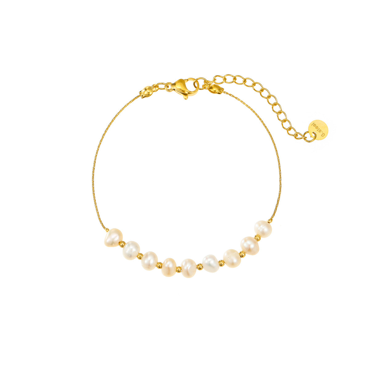Elegante Bracciale Minimalista da Donna in Acciaio al Titanio Placcato Oro 18K Regolabile con Perle