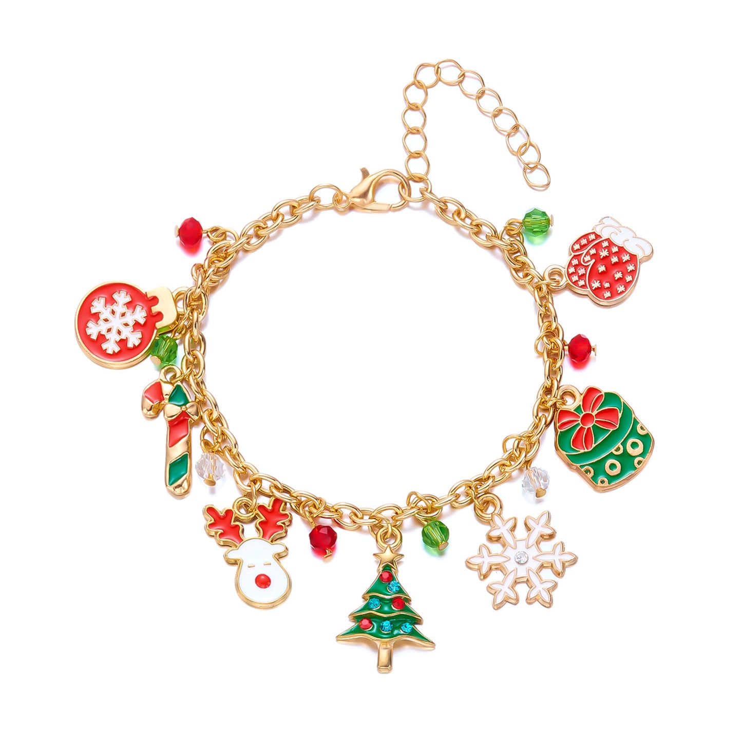 Pulsera de aleación con colgante creativo de hombre de jengibre y árbol de Navidad para mujer con motivos de copo de nieve, reno y Papá Noel
