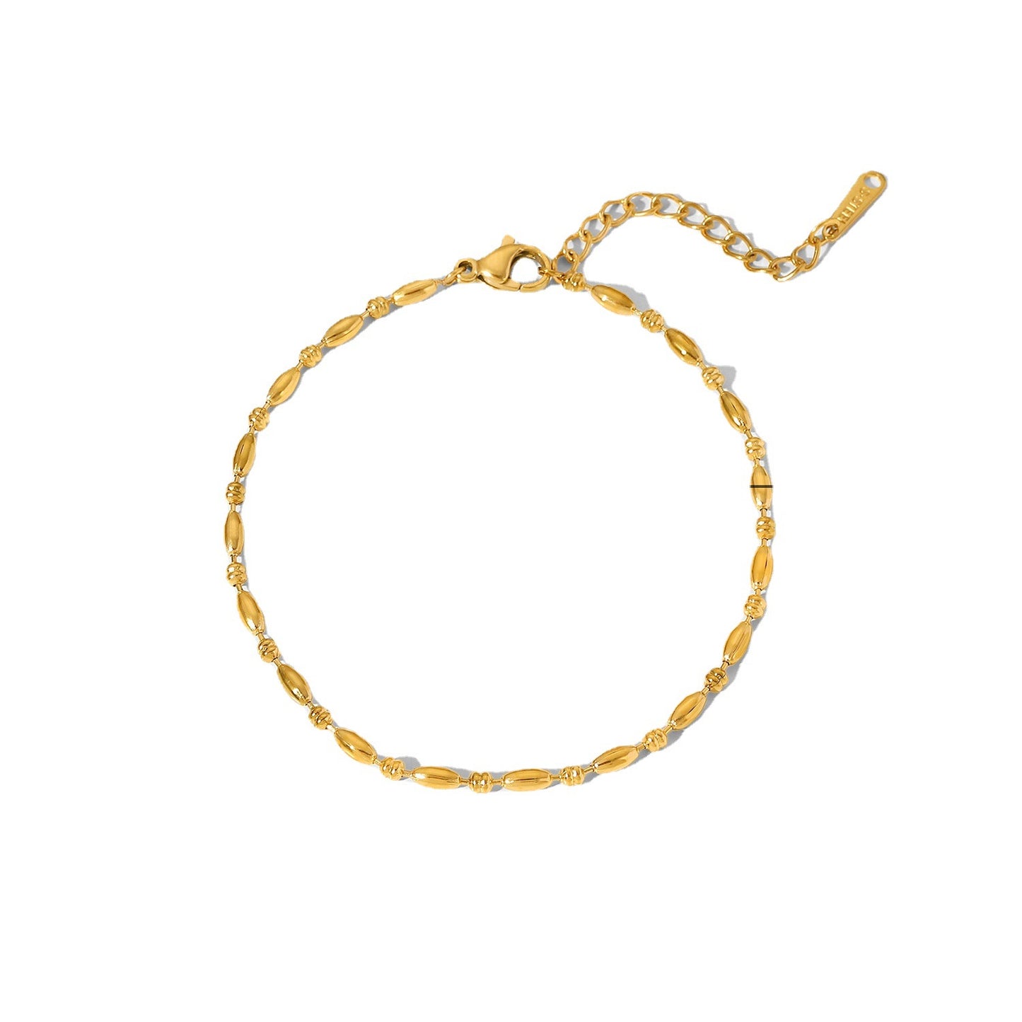 INS-Inspired Women's Geometric Stainless Steel Bracelet with 18K Gold Plated Oval Beads and Minimalist Chain Design