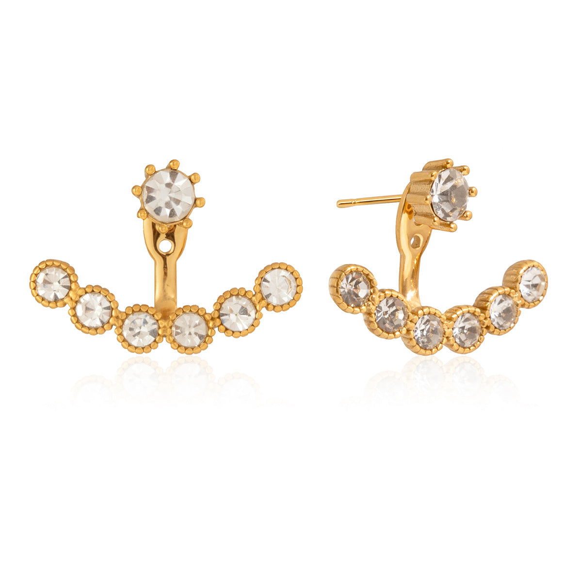 Elegant Geometric Rhinestone PVD Stainless Steel Titanium Stud Earrings for Women