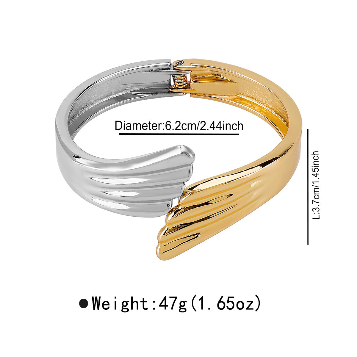 Bracciale in lega con motivo geometrico irregolare, design a molla, finitura metallica galvanizzata, bangle di tendenza