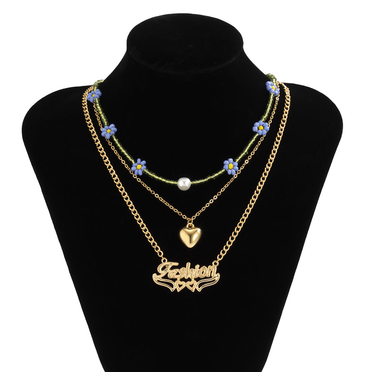 Collana a strati con lettere a forma di margherita, dolce e grintosa, in lega con finitura galvanizzata, perline in resina, ciondolo geometrico, stile floreale fresco per donna