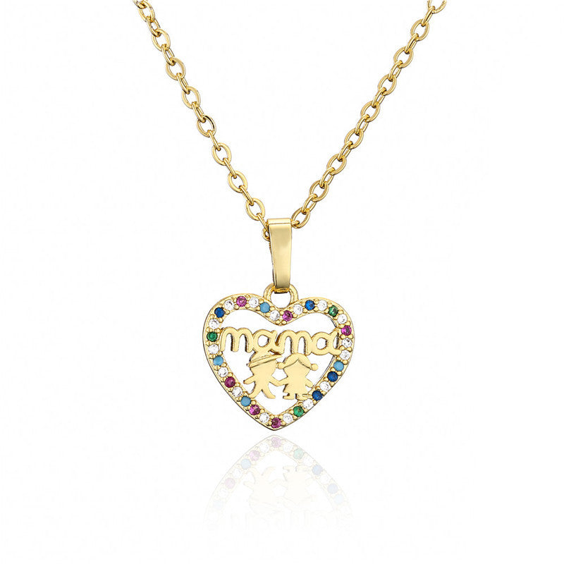 Heart Geometric Brass Pendant Necklace Cable Chain for Women