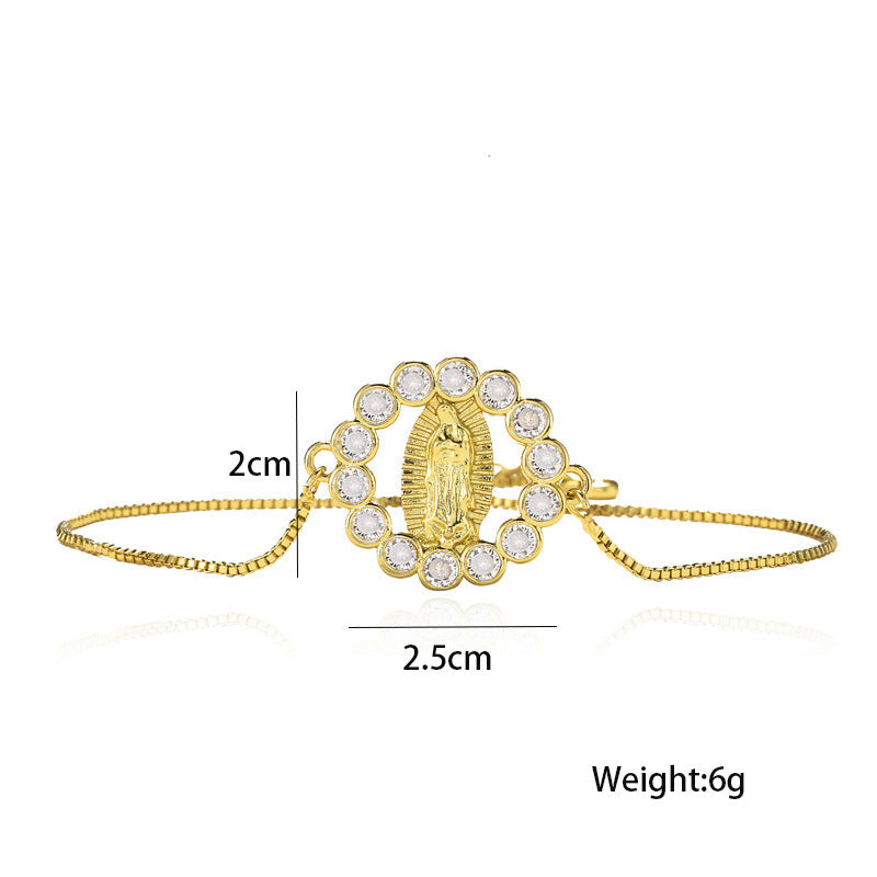 Braccialetto geometrico minimalista ovale in zirconia per donna in rame con incastonatura a micro-pavé