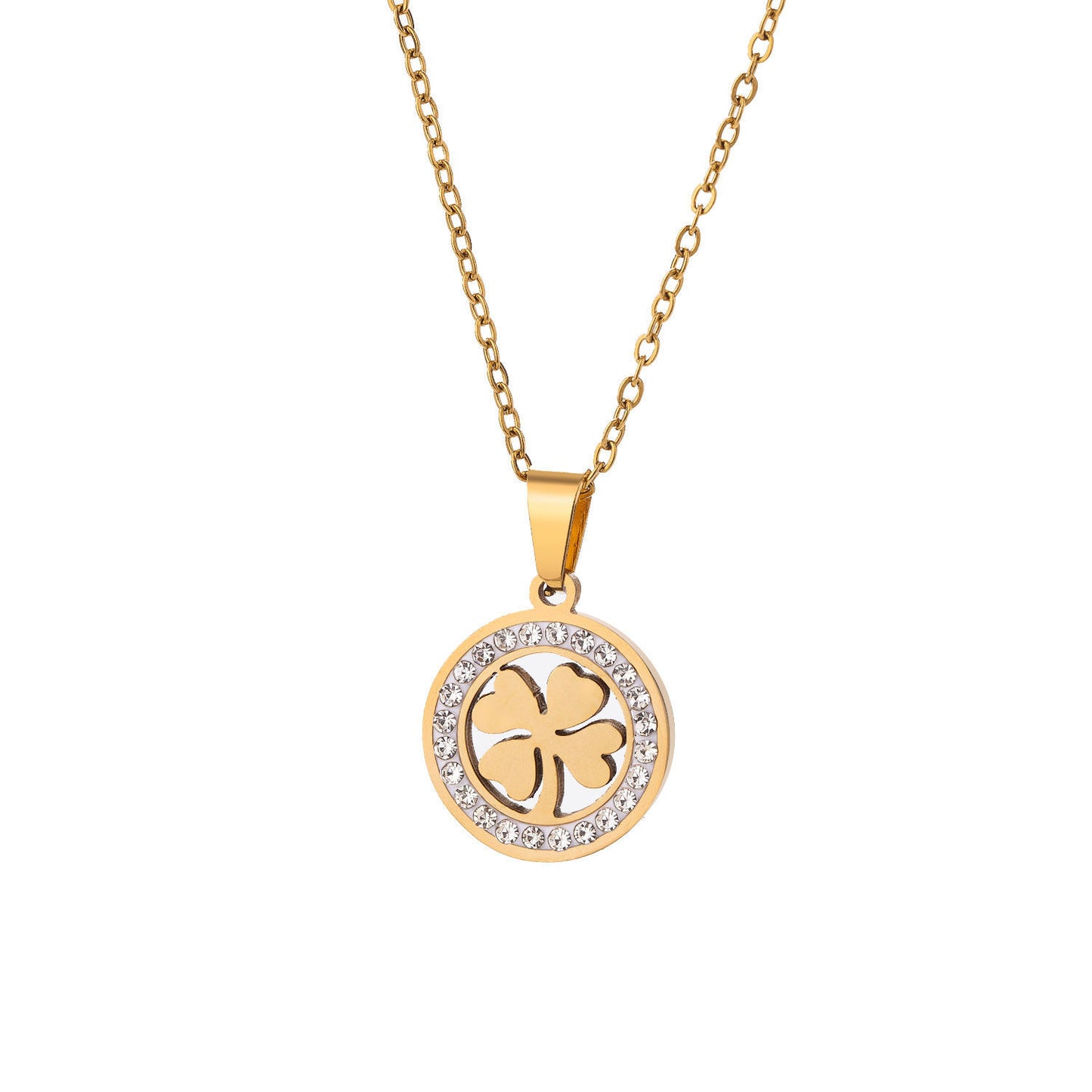 Minimalist Luxury Titanium Steel Plated Leaf Four-Leaf Clover Pendant Necklace for Unisex