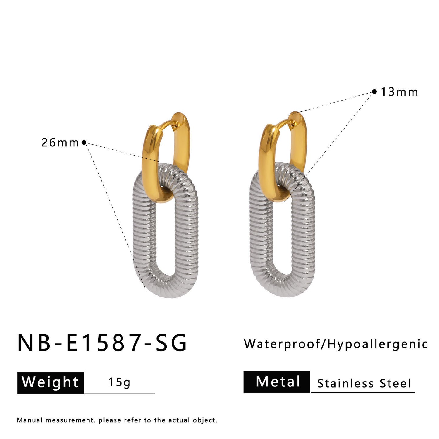 Orecchini Minimalisti Geometrici in Acciaio Inossidabile con Nappe a Catena Pendenti e Finitura Placcata Sottovuoto 18K per Donna