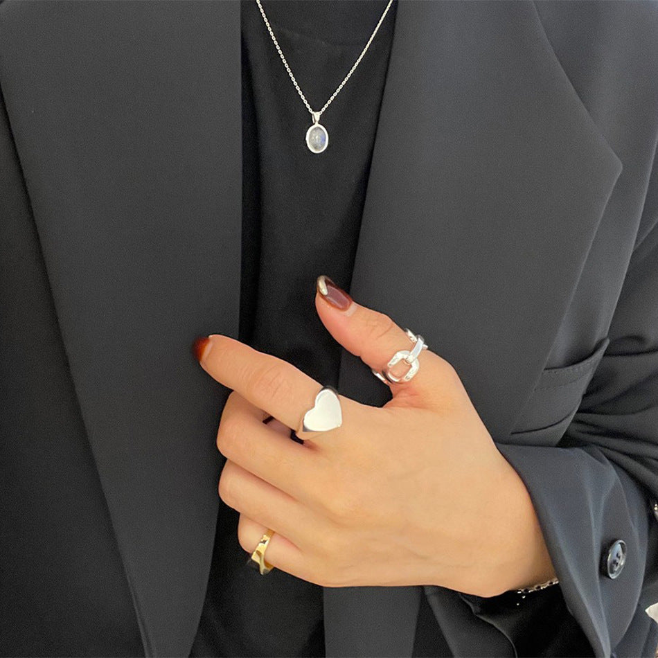 Minimalist Geometric Cat's Eye Stone Pendant Necklace in 925 Sterling Silver with Oval Link Chain