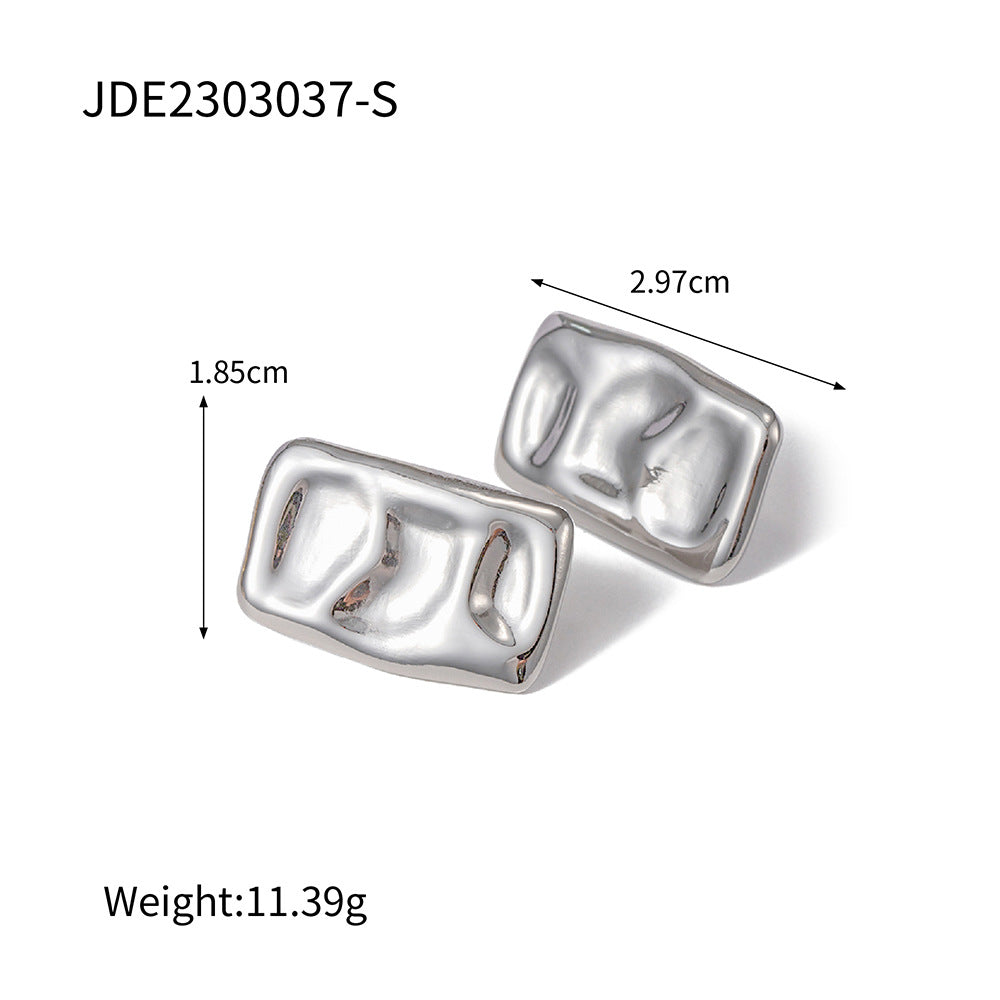 Minimalist Geometric Titanium Steel Earrings with 18K Gold Plating Square Hammered Texture Hypoallergenic Studs for Women