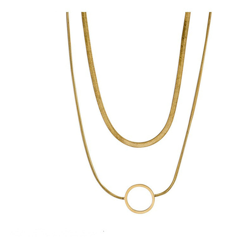 Collar con colgante de acero titanio, cadena de serpiente doble capa hueca, geométrica minimalista para mujer