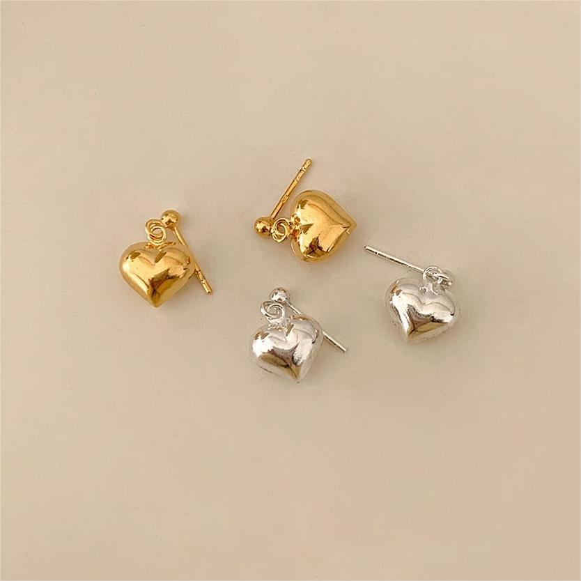 Pendientes de plata de ley 925 minimalistas con forma de corazón, diseño de cuentas redondas y baño de rodio