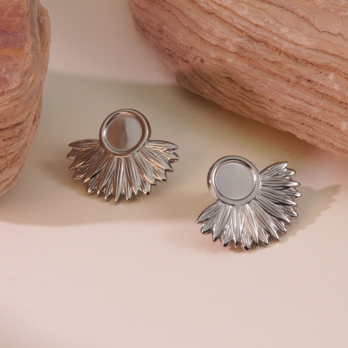 Vintage Geometric Fan-Shaped Round Stainless Steel Earrings