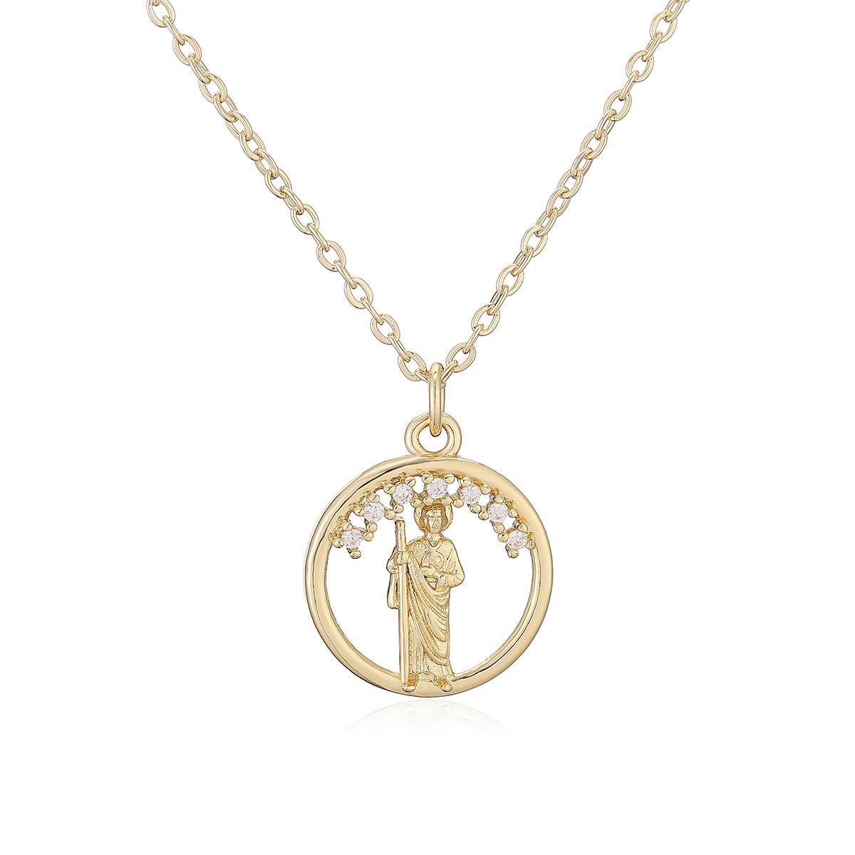 Minimalist 18K Gold Plated Brass Round Geometric Cubic Zirconia Pendant Necklace