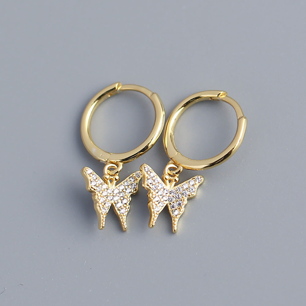 Graziosi orecchini a cerchio da donna con farfalla in argento sterling 925 e zirconi cubici