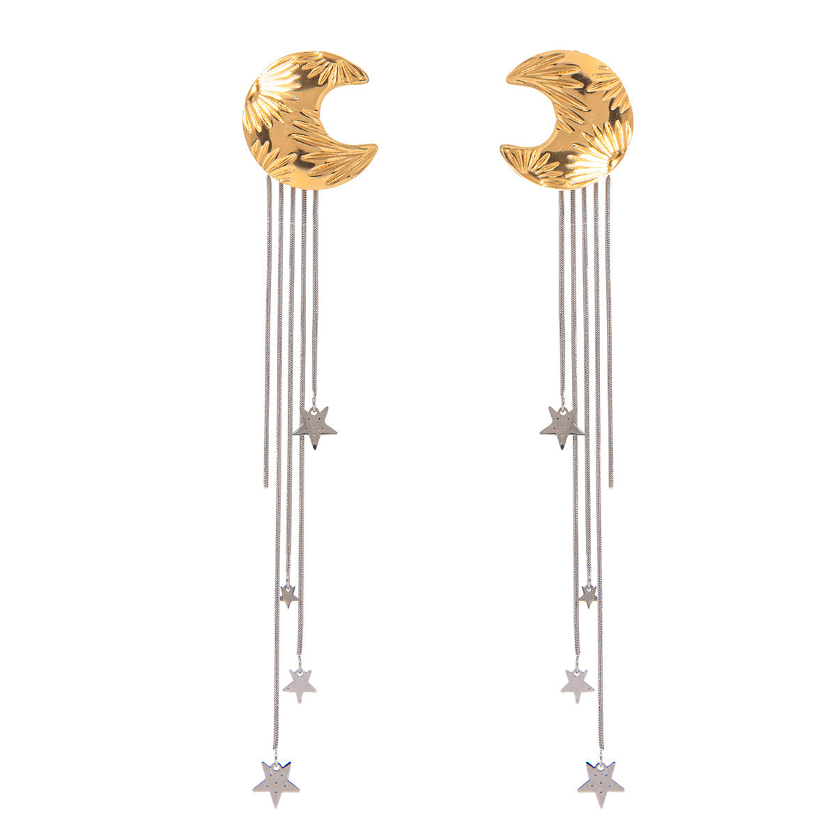 Pendientes de borlas de estrella geométrica de moda de acero inoxidable chapado en oro de 18 quilates para mujer
