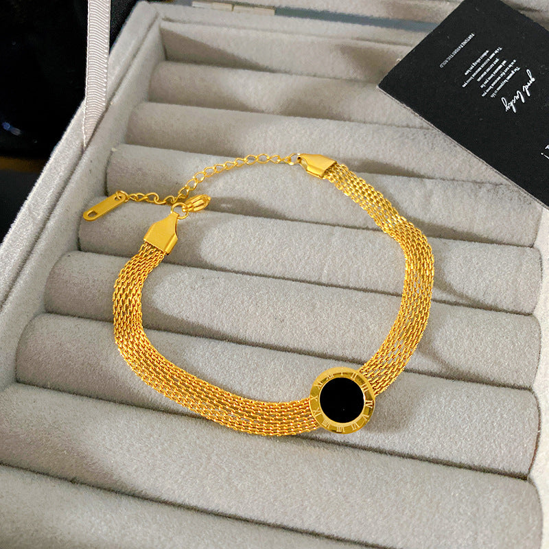 Minimalist Roman Number Round Woven Wide Cable Chain Bracelet Titanium Steel Plated Unisex Jewelry