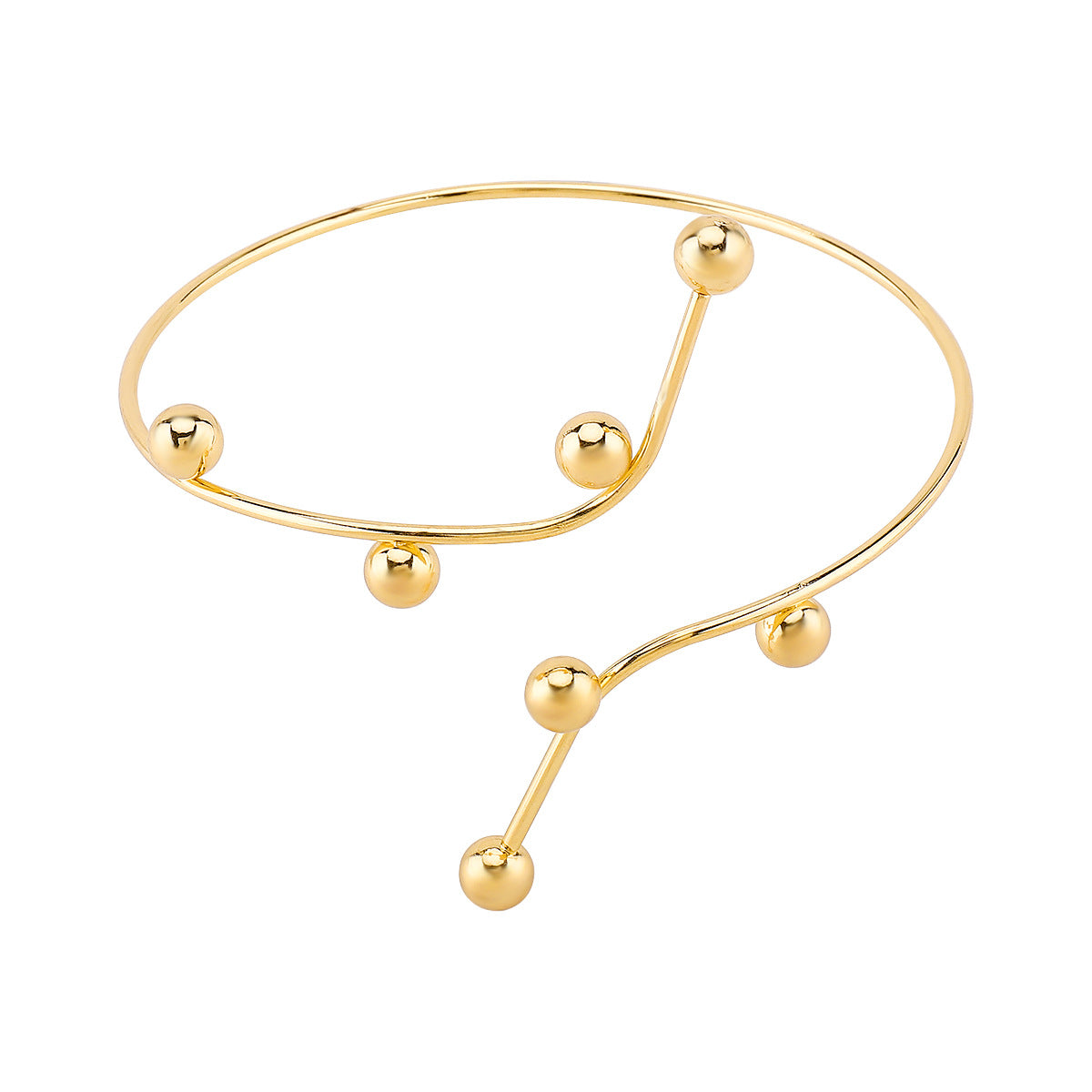 Elegante Pulsera de Metal Geométrico para Mujer con Acabado Galvanizado y Detalle de Bola Redonda