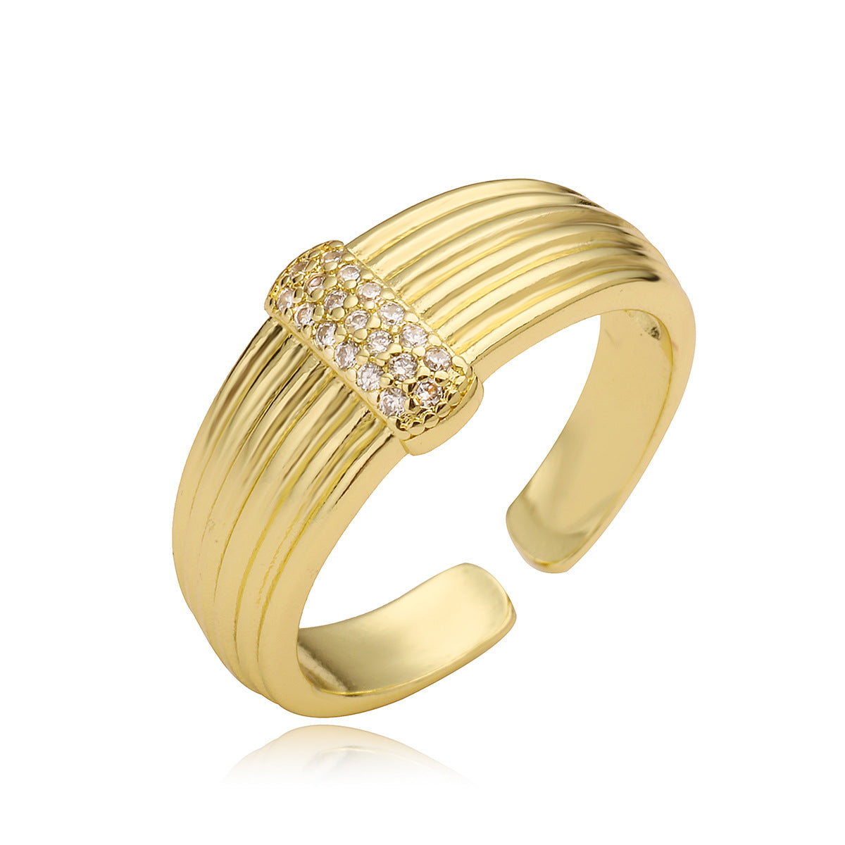 Anello regolabile geometrico minimalista da donna in rame con placcatura in oro 18 carati e intarsio in zircone