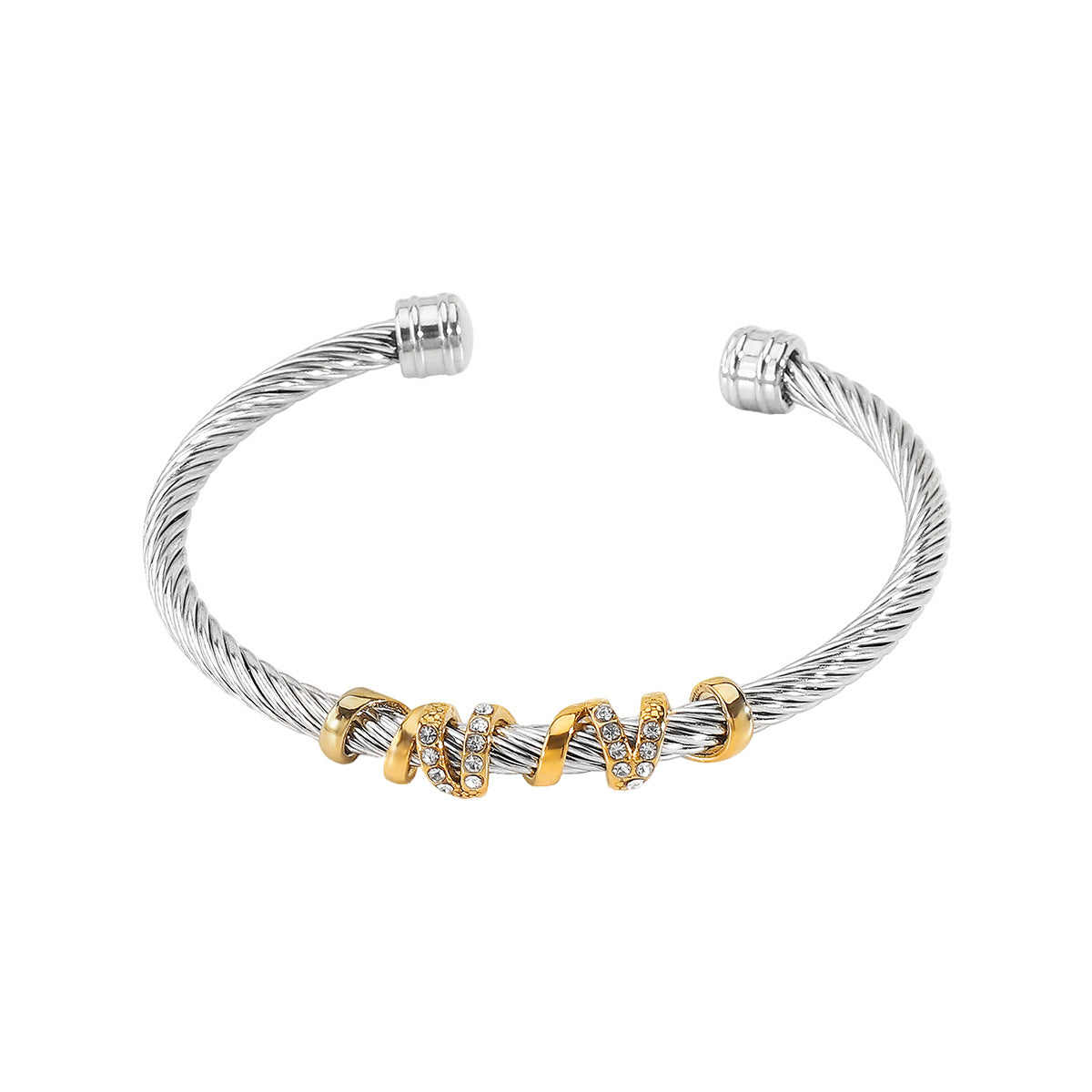 Bracciale Intrecciato Geometrico Rotondo in Acciaio Inossidabile con Accenti di Strass Placcato per la Solidità del Colore e lo Stile Versatile