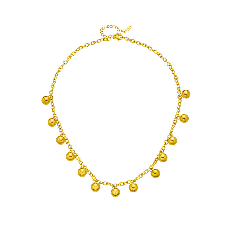 Collar de acero inoxidable chapado en oro con colgante de bola retro minimalista y diseño geométrico para mujer
