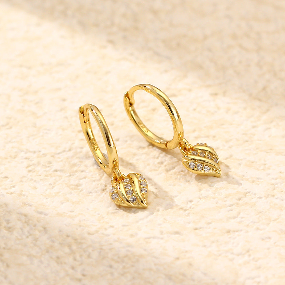 Orecchini a perno a forma di cuore, dolci ma audaci, in argento sterling S925 con intarsio di strass, da donna
