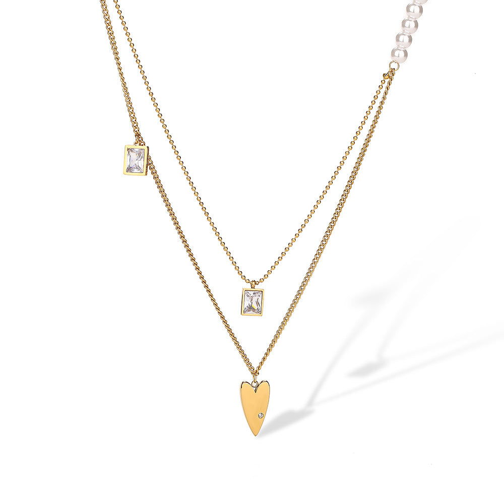 Collana con Ciondolo Minimalista a Cuore in Acciaio al Titanio per Donna, Design Geometrico Irregolare, Catena Ipoallergenica per Clavicola
