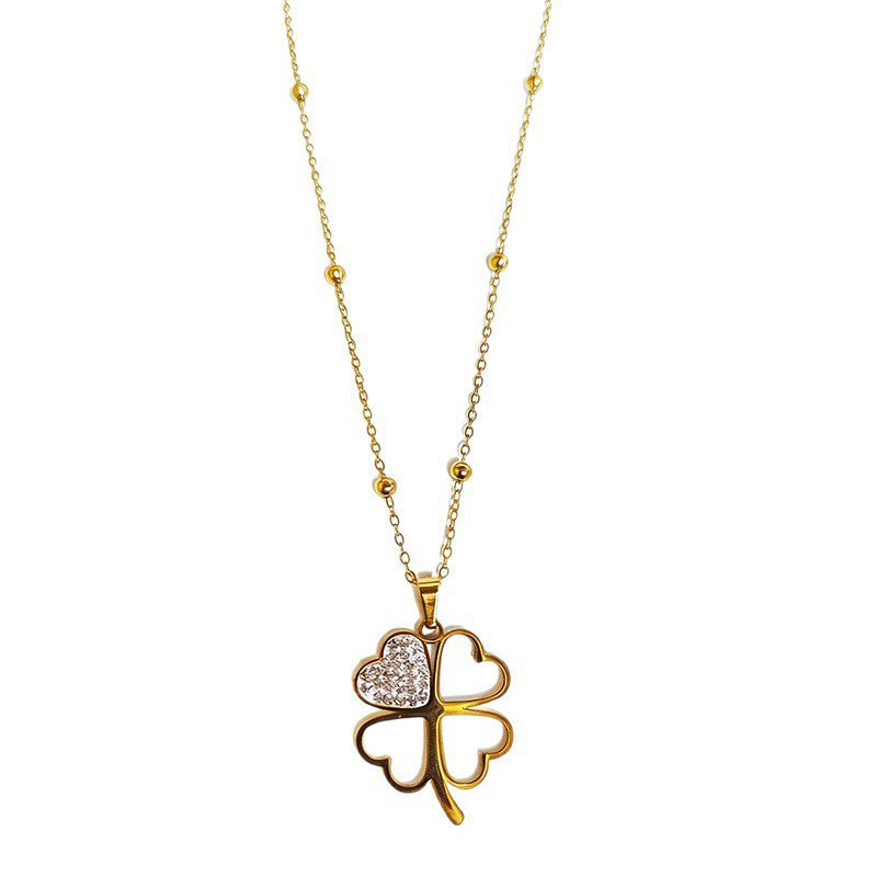 Elegant Rhinestone Inlaid Floral Stainless Steel Necklace for Women