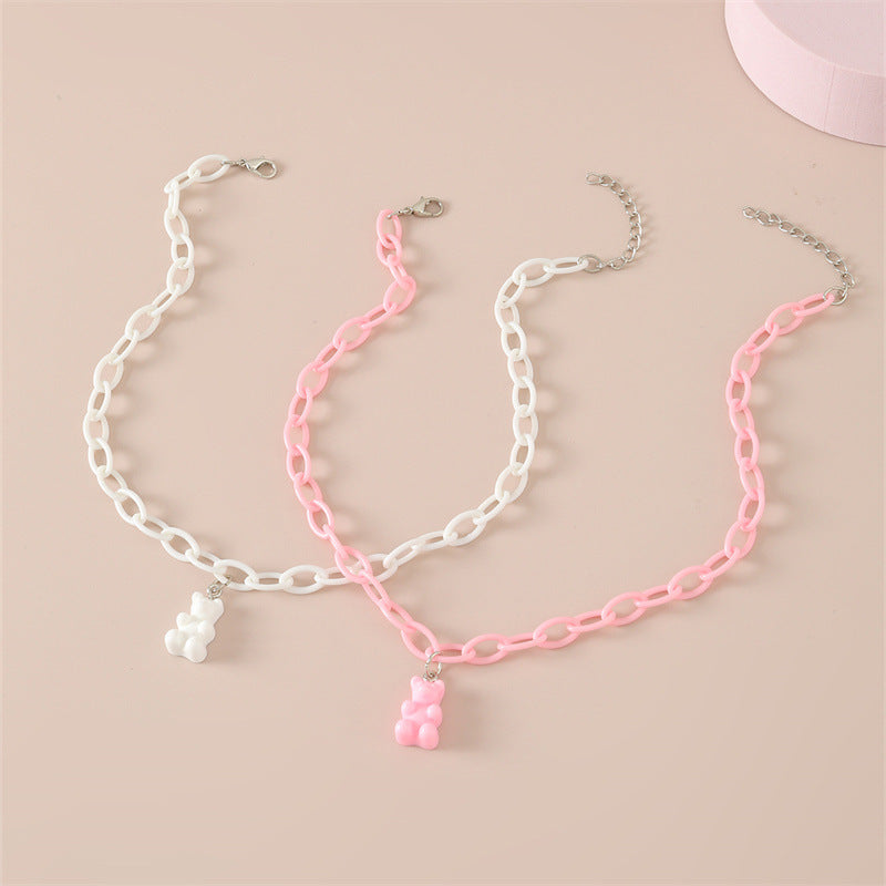 Collana con Ciondolo Orsetto Minimalista per Bambini in Acrilico con Finitura Nero Opaco e Bianco su Catena Snake