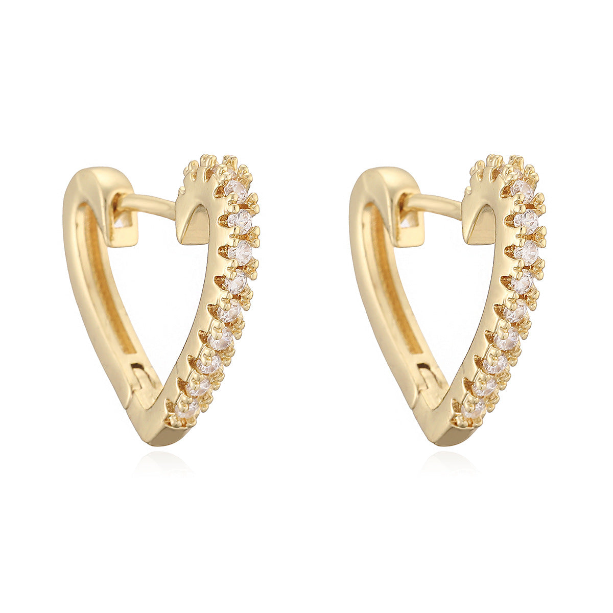 Minimalist Heart Geometric Brass Gold Plated Cubic Zirconia Earrings