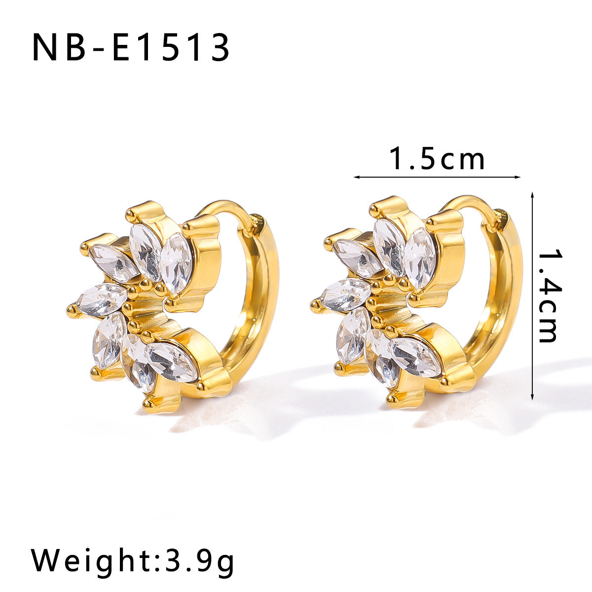 Minimalist Stainless Steel 18K Gold Plated Flower-Shaped Hoop Earrings with Rhinestone and Pearl Inlay for Women