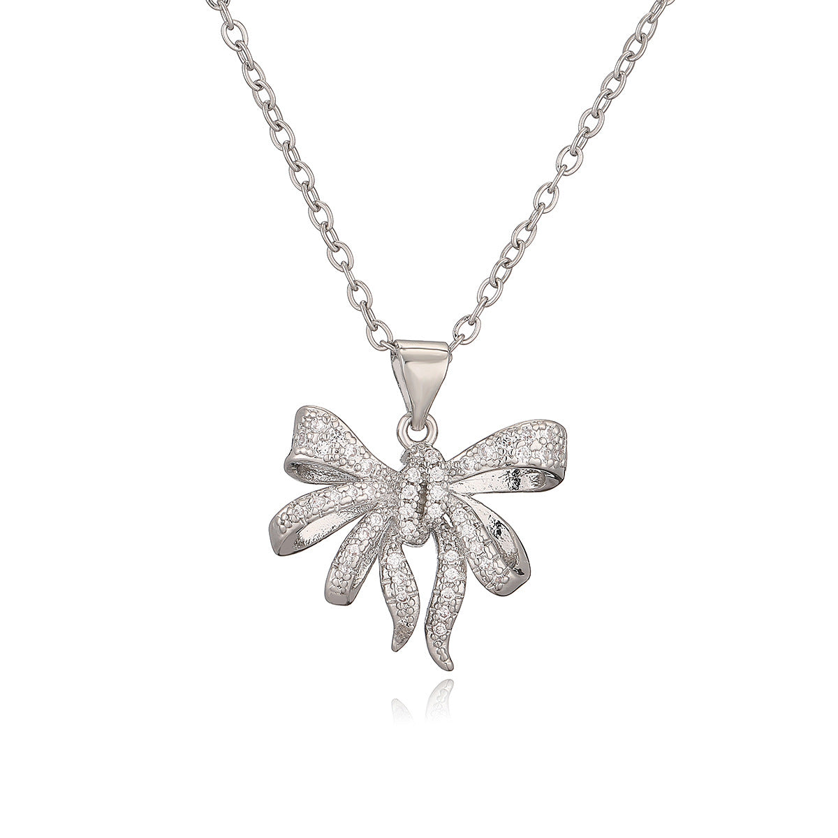 Minimalist Bow-Shaped Copper Pendant Necklace with Real Gold Plating and Zircon Accents for Women