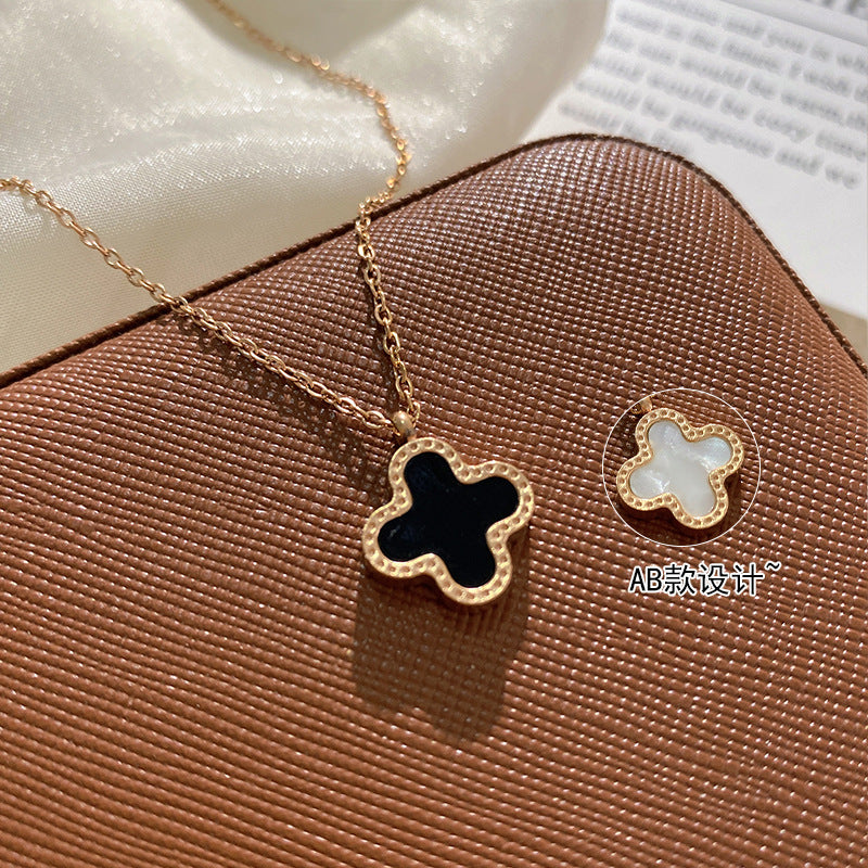 Minimalist Elegant Gold Plated Titanium Steel Four-Leaf Clover Necklace for Unisex