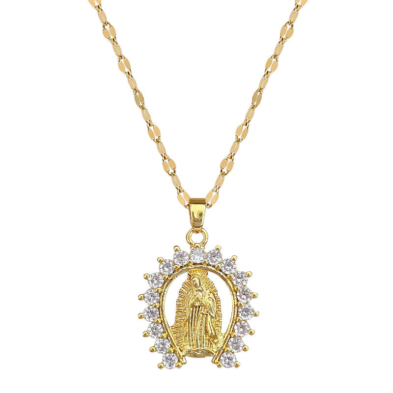 Collana con Ciondolo Minimalista a Forma di Luna in Acciaio Inox con Intarsio di Zirconi per Uomo e Donna