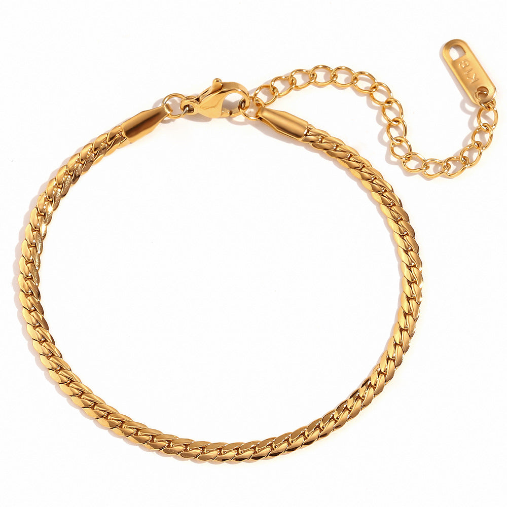 Pulsera de Acero Titanio Geométrica Minimalista para Mujer con Baño de Oro de 18K y Cadena NK Pulida