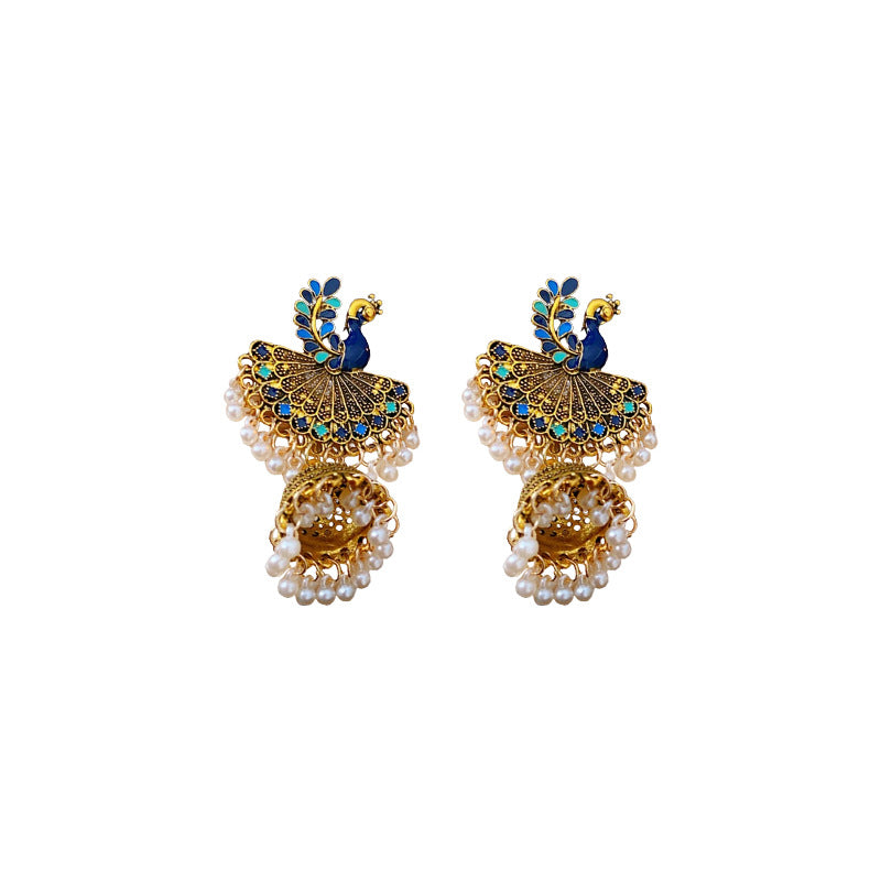 Pendientes colgantes geométricos de inspiración étnica vintage con acabado esmaltado y flecos para mujer