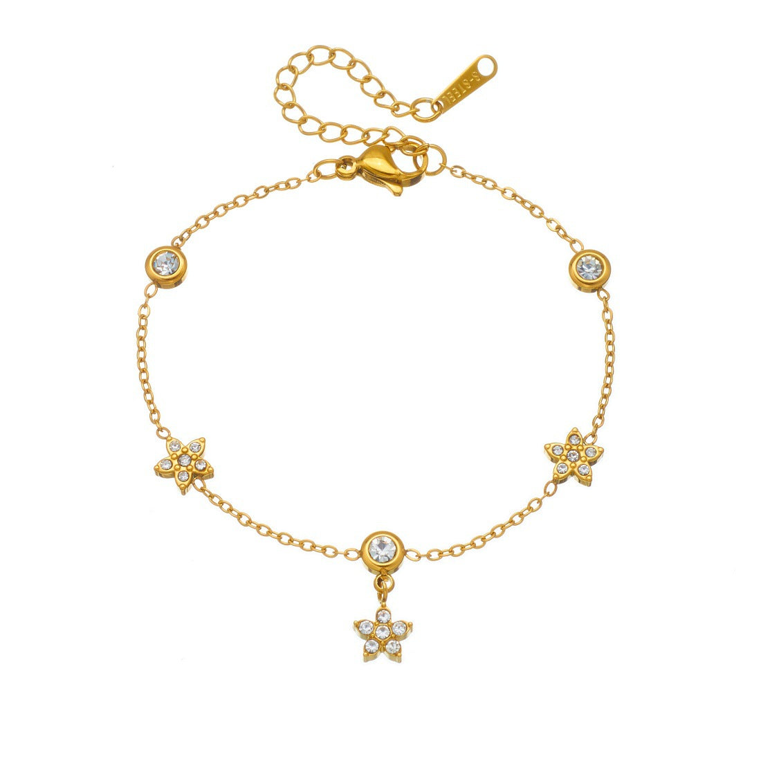 Minimalist Gold Plated Stainless Steel Star Rhinestone Pendant Bracelet for Women