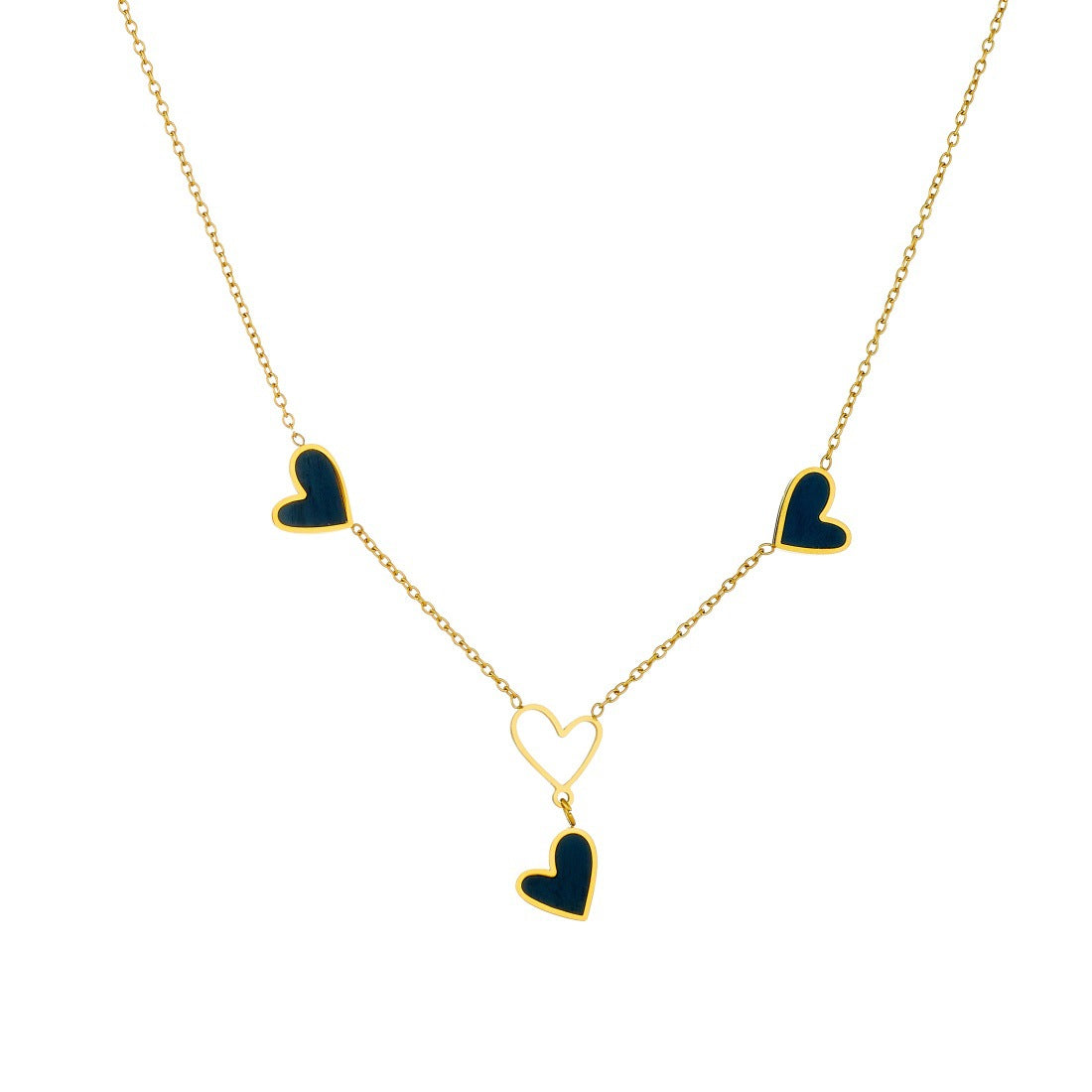 Minimalist Black Hollow Heart Stainless Steel Plated Tassel Necklace for Women
