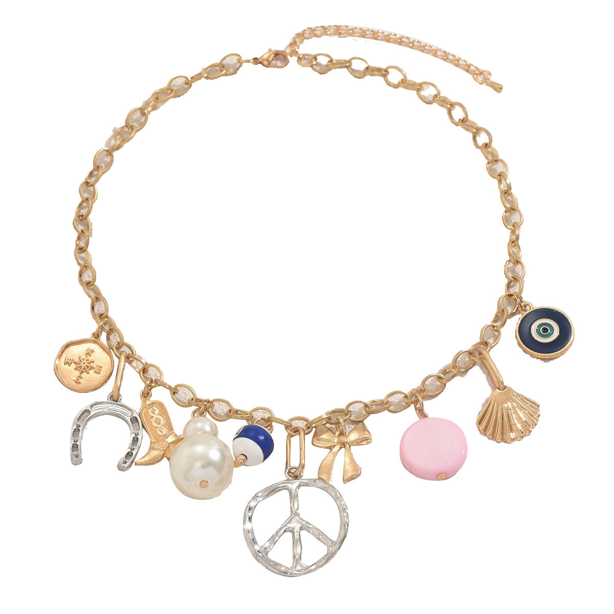 Geometric Rhombus Pearl Pendant Long Necklace for Women with Alloy Chain in Fashion Commuter Style